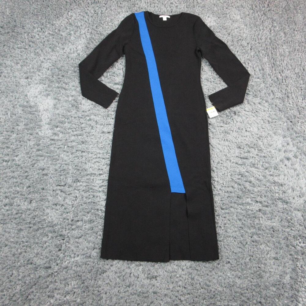 Bar III Dress Womens M Black Colorblock Sweater Maxi Side Slit Pleated NWT